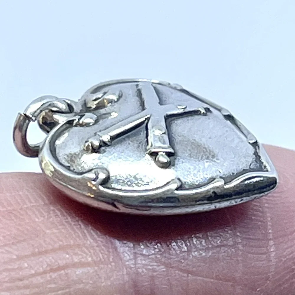 US Army Artillery Military Cannon Puffy Heart Charm Sterling Silver Repousse VTG